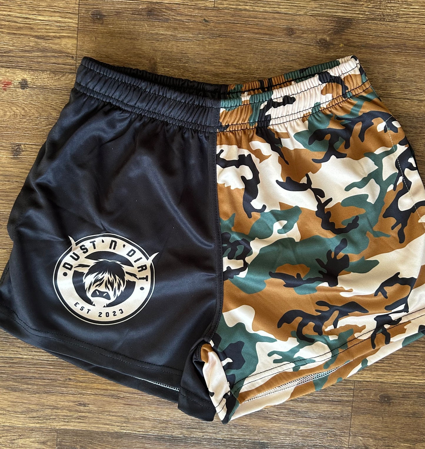 Camo footy shorts