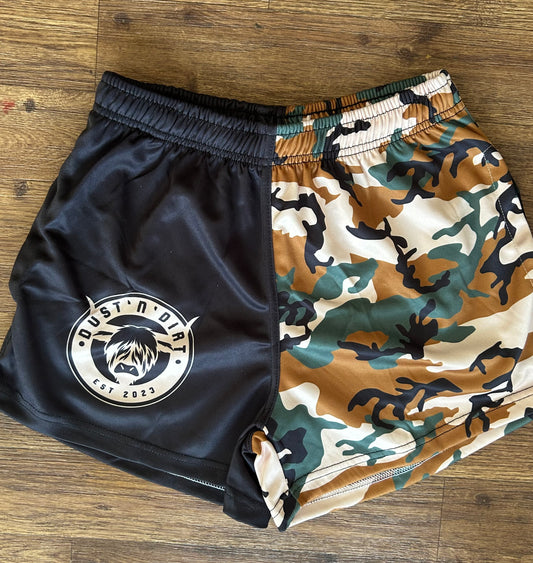 Camo footy shorts